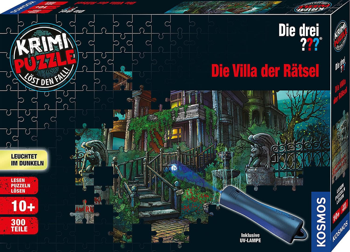Tři??? - Crime Puzzle - The Villa of the Puzzles od KOSMOS 697976, 300 kusů, Svítí ve tmě, S UV lampou, Čtení, Puzzle, Řešení hlavolamů, Detektivní puzzle od 10 let Puzzle Naty Shop Výchozí název