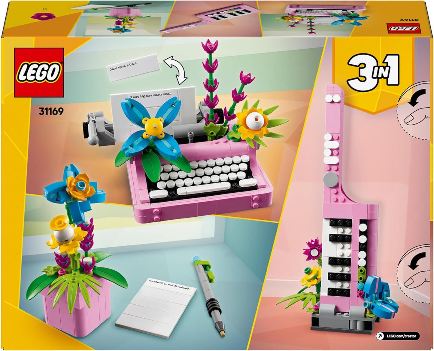 LEGO Creator 3v1 psací stroj s květinami - přeměnitelná hračka na model Keytar nebo na květináč se zápisníkem a perem - stavebnice - dárek pro dívky a kluky od 8 let 31169 Stavebnice Besuche den LEGO-Store