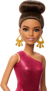Módní tančící panenka Barbie s nařasenými červenými šaty, taneční boty, hnědé vlasy a doplňky pro taneční trofeje, panenky JFR09 Naty Shop