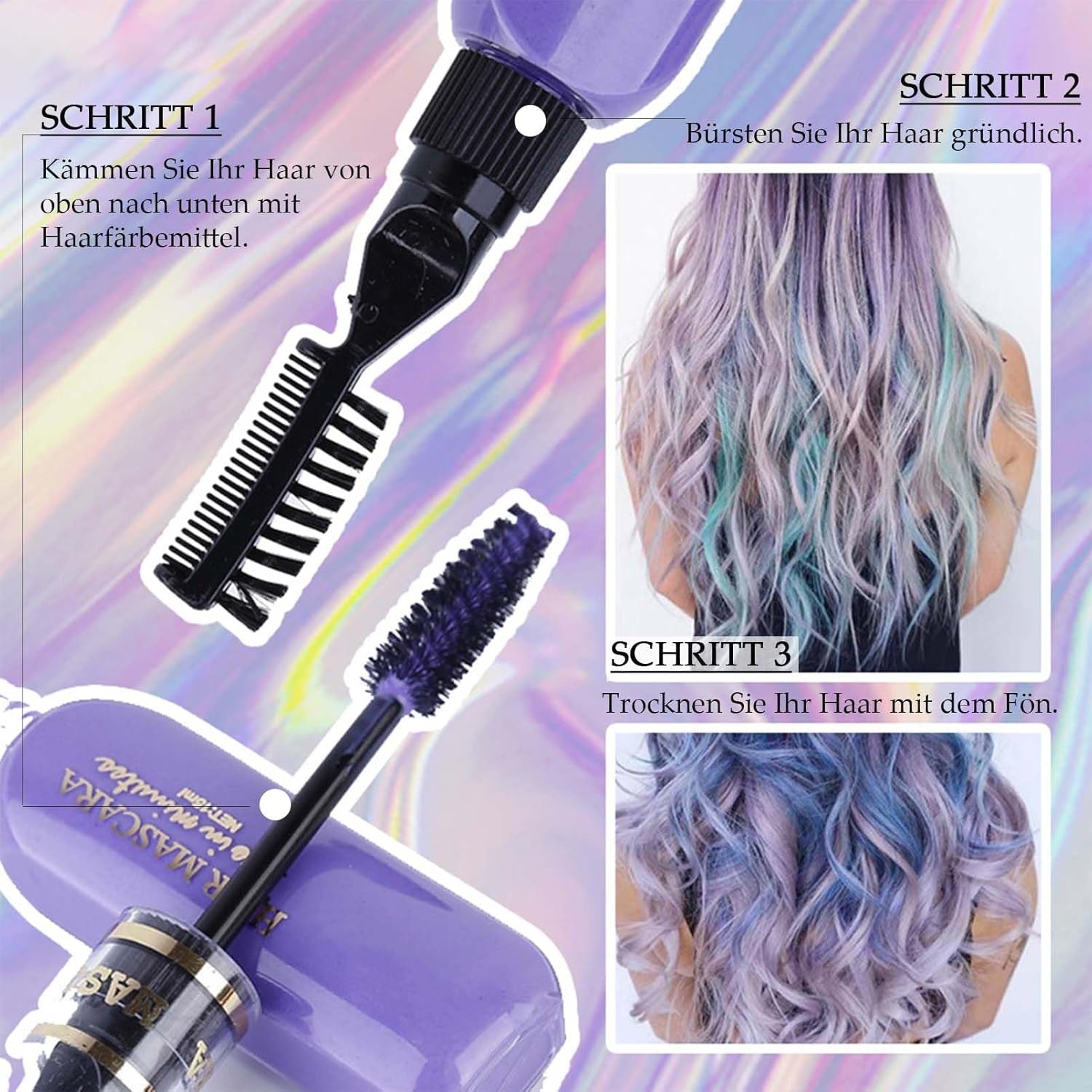 Okamžitá barva na vlasy 6 barev Dočasná řasenka na vlasy pro dívky a ženy Smývatelné vlasy Chalk Rainbow Hair Mascara Barva na vlasy pro karneval Halloween Cosplay Party Narozeniny (A) Naty Shop Hair Dye