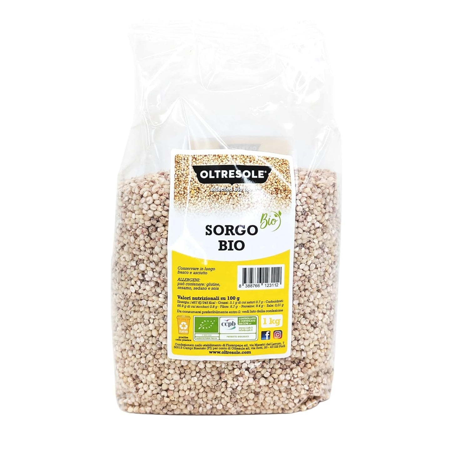 Bio bílý čirok, 1 kg, vyloupané, syrové zrno, ekologicky pěstované v Itálii, ideální balení pro rodinu
