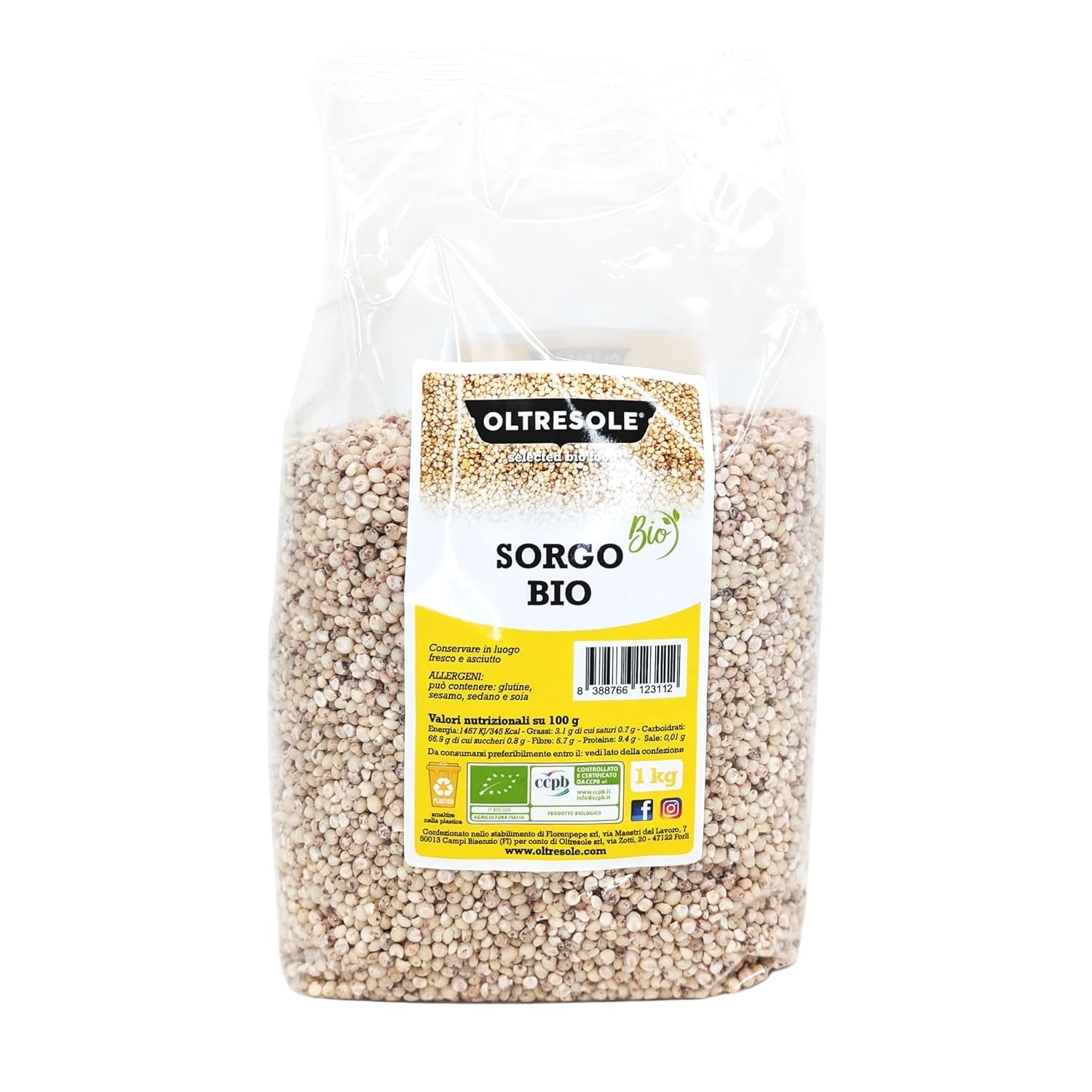 Bio bílý čirok, 1 kg, vyloupané, syrové zrno, ekologicky pěstované v Itálii, ideální balení pro rodinu