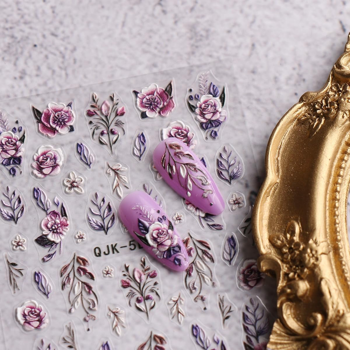 JMEOWIO 3D Nálepka na nehty Blumen Nálepka na nehty Selbstklebend Nagelaufkleber 5D Stereoskopické jarní letní dekorace Nageldesign Zubehör 4 Blatt