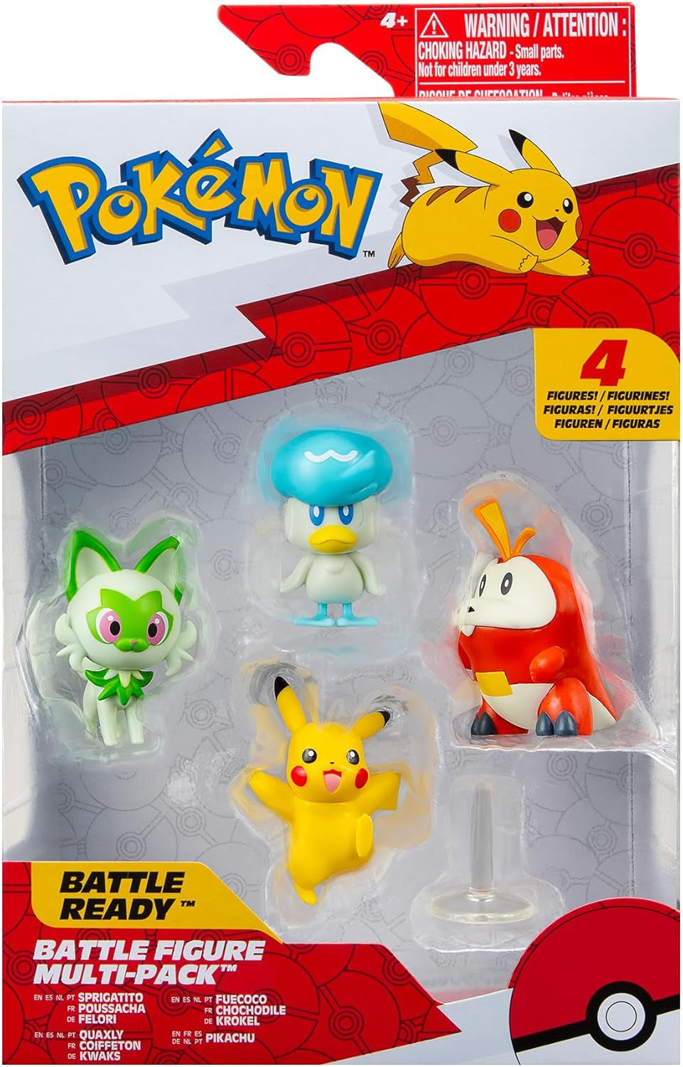 Pokémon PKW3402 - Multipack bitevních figurek - 4 balíčky s Pikachu, Croc, Kwaks, Felori, oficiální detailní figurky, každá 5 cm Akční figurky Naty Shop