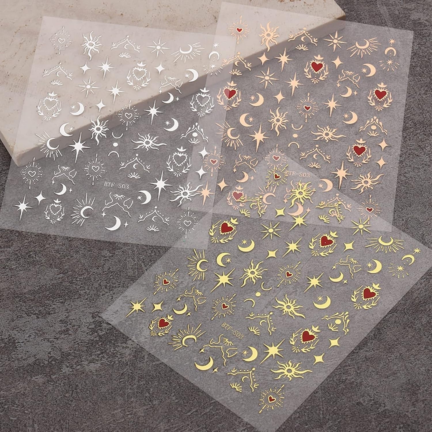 JMEOWIO Nálepka na nehty Mond Stern 9 Blatt Nálepka na nehty Selbstklebend Nagelaufkleber Sonne Dekoration Nageldesign Zubehör