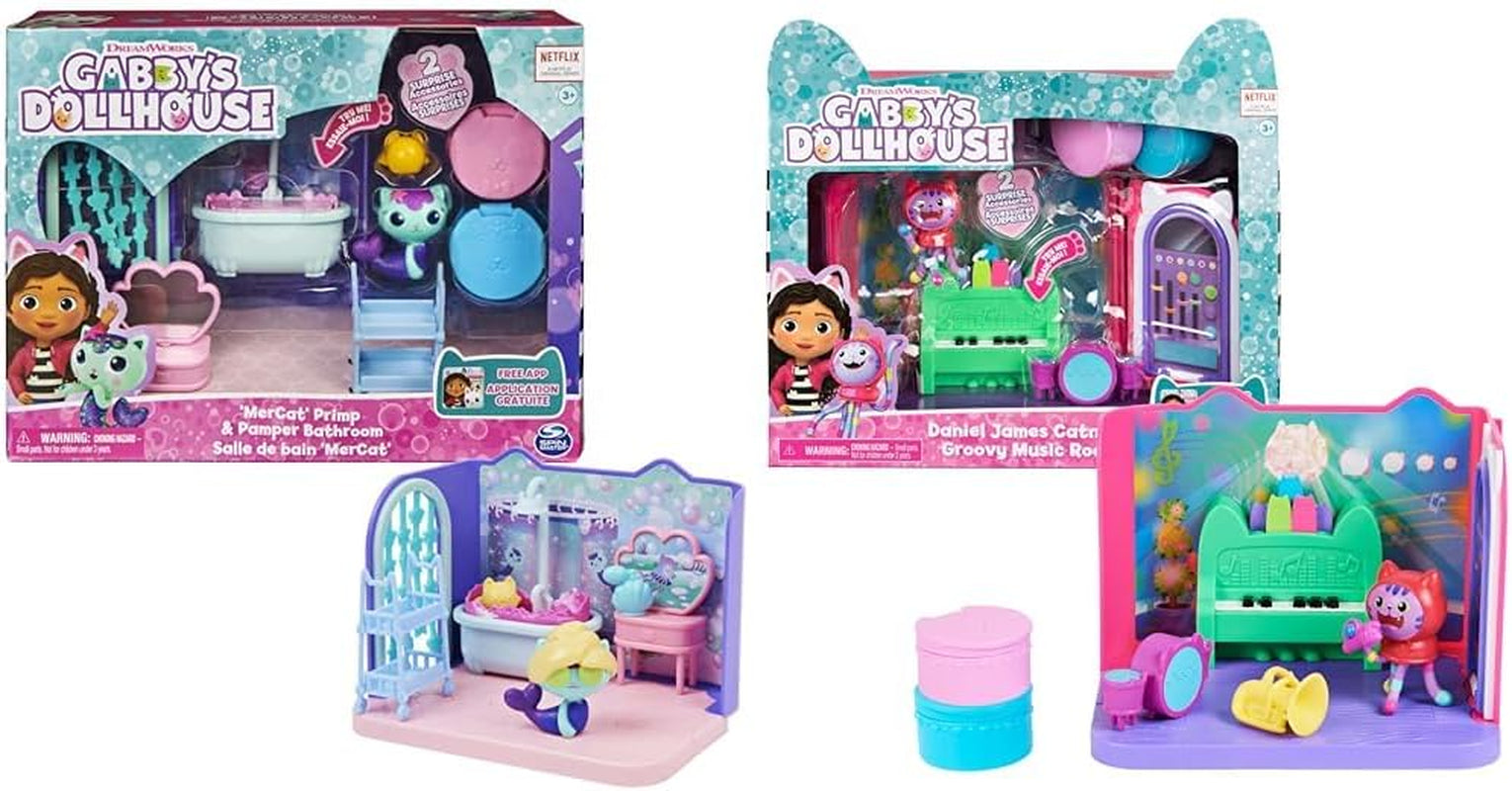 Pokoj Gabby's Dollhouse Deluxe, Groovy Music Room a Deluxe Room, Fancy Pamper Bath, Sea Kitten Bath