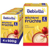 Mléčná kaše s ovocem (4x500g), od 5 měsíců, bez přidaného cukru, s cennými minerály a vitamíny, velmi zasytí
