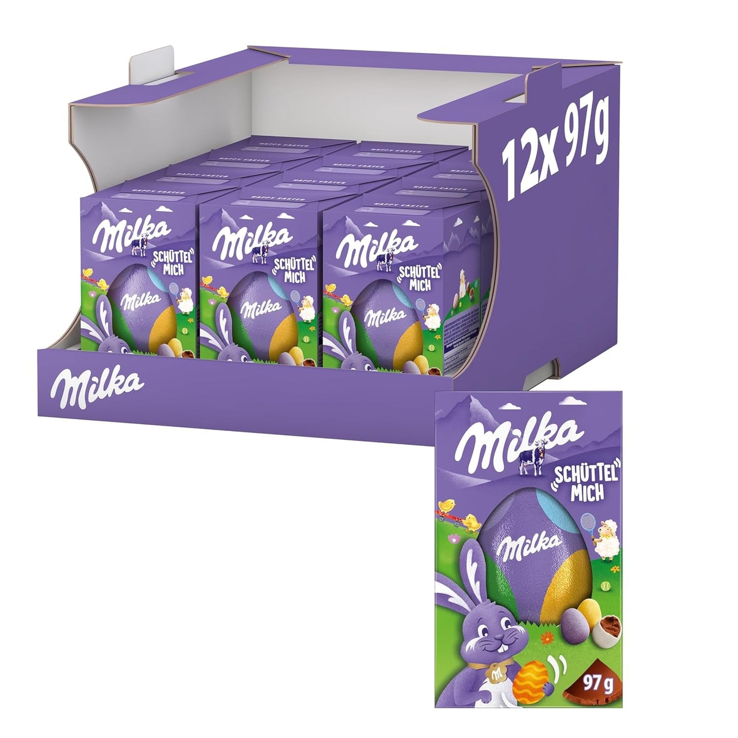 Milkshake Me Egg – čokoládové vajíčko plněné mini barevnými vejci z alpské mléčné čokolády – 97g