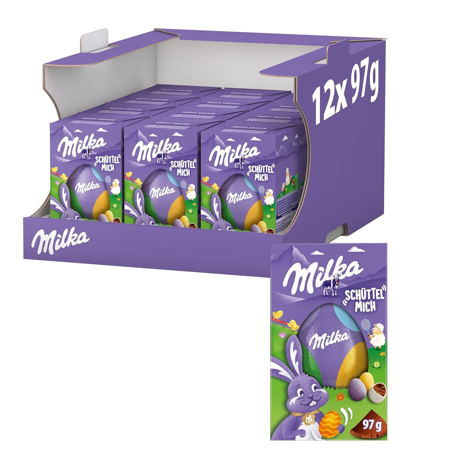Milkshake Me Egg – čokoládové vajíčko plněné mini barevnými vejci z alpské mléčné čokolády – 97g