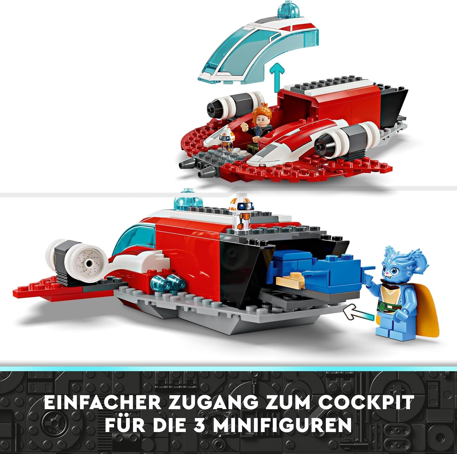 LEGO Star Wars: The Adventures of the Young Jedi Crimson Firehawk, Dětská startovací sada se sestavitelnou vesmírnou lodí, Speederem a 3 figurkami, Dárek pro chlapce a dívky 4 roky staré 75384 Stavebnice Besuche den LEGO-Store