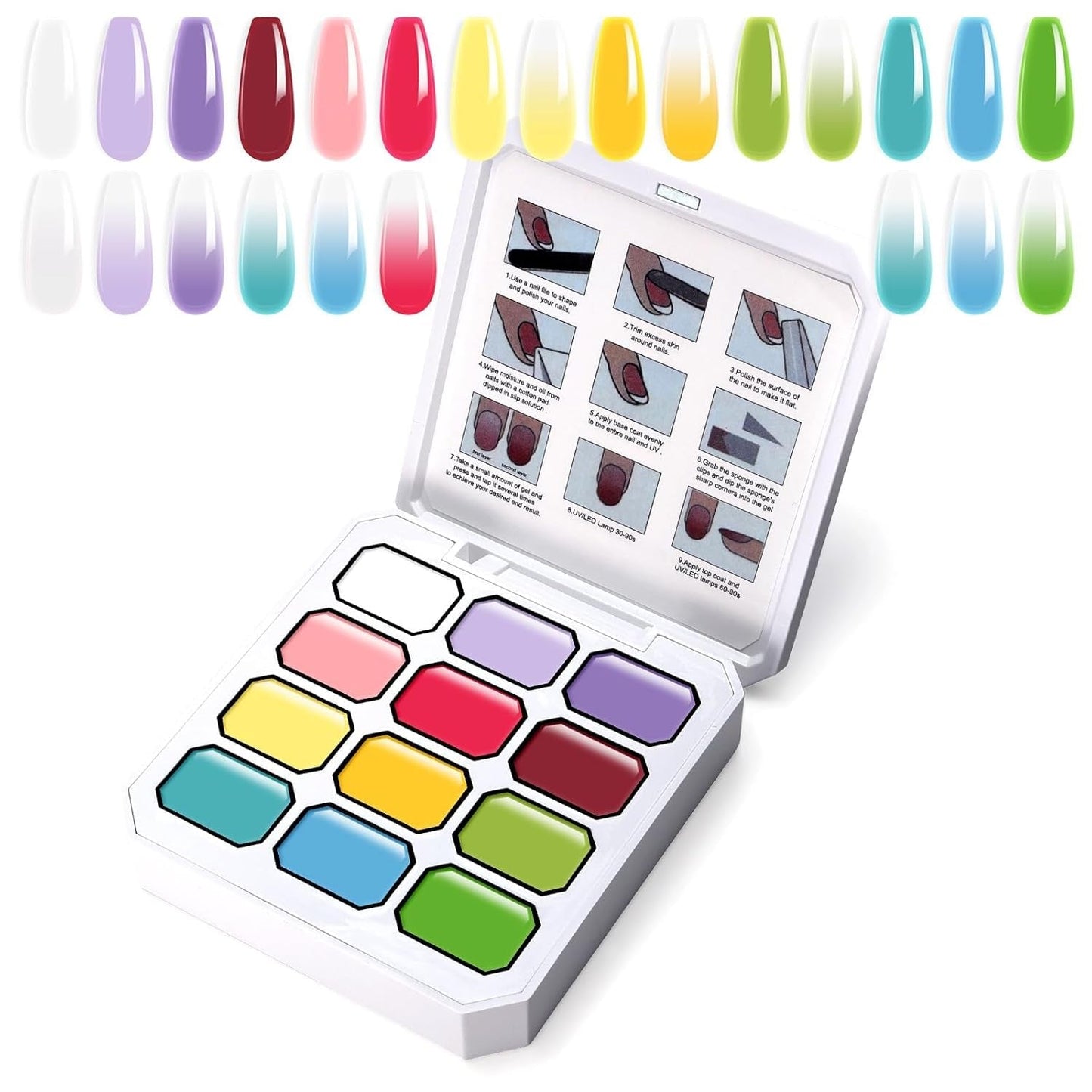 Gradient Painting Gel, 12 barev Ombre Gel lak na nehty se 100 ks houbiček na nehty a 4 drápy kovovým drapákem pro francouzskou manikúru DIY nail art, sada I