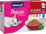 Vitakraft Poésie Classique, mokré krmivo pro kočky, krmivo pro kočky v omáčce, s kuřecím masem, s krůtím masem, s hovězím masem, s lososem, bez přidaného cukru a cereálií (1 balení 12 x 85 g)