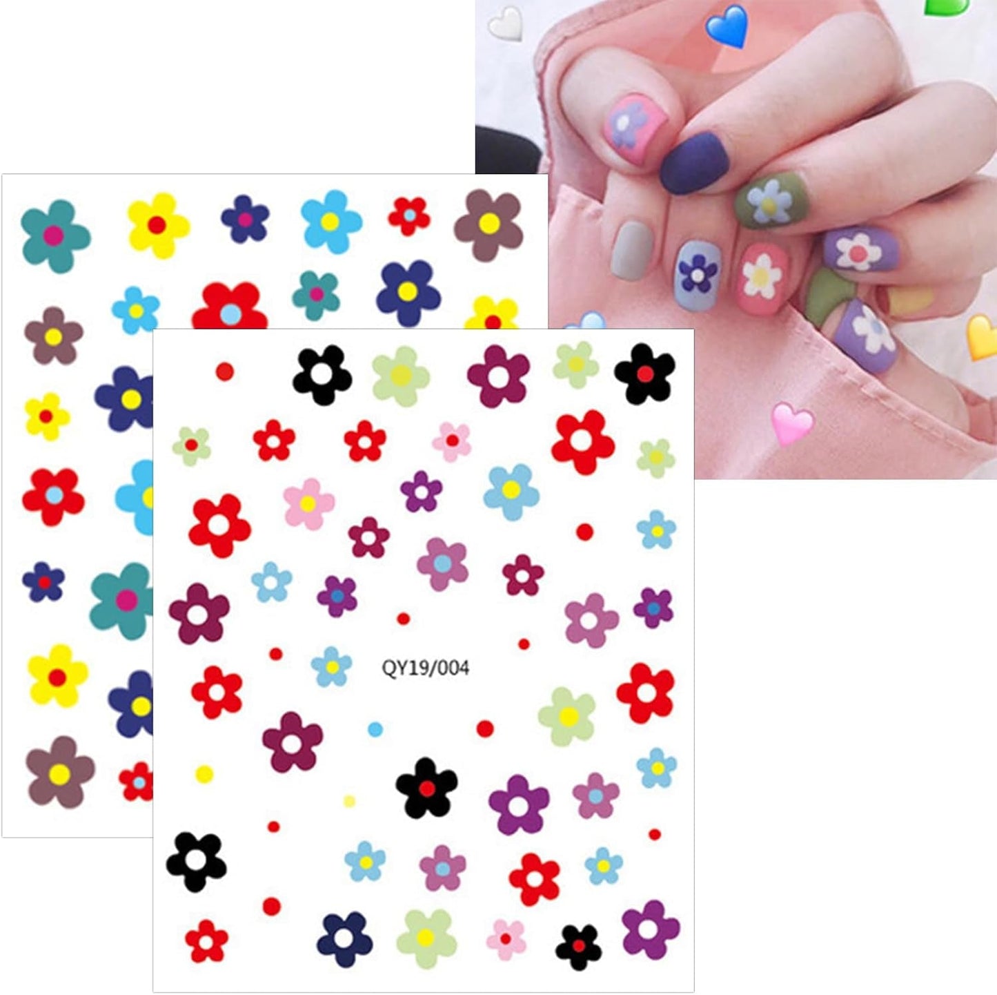 JMEOWIO Süße Nagelsticker Für Kinder 14 Blatt Nail Art Sticker Selbtklebend Nagelaufkleber Regenbogen Blumen Frucht Dekoration Nageldesign Zubehör