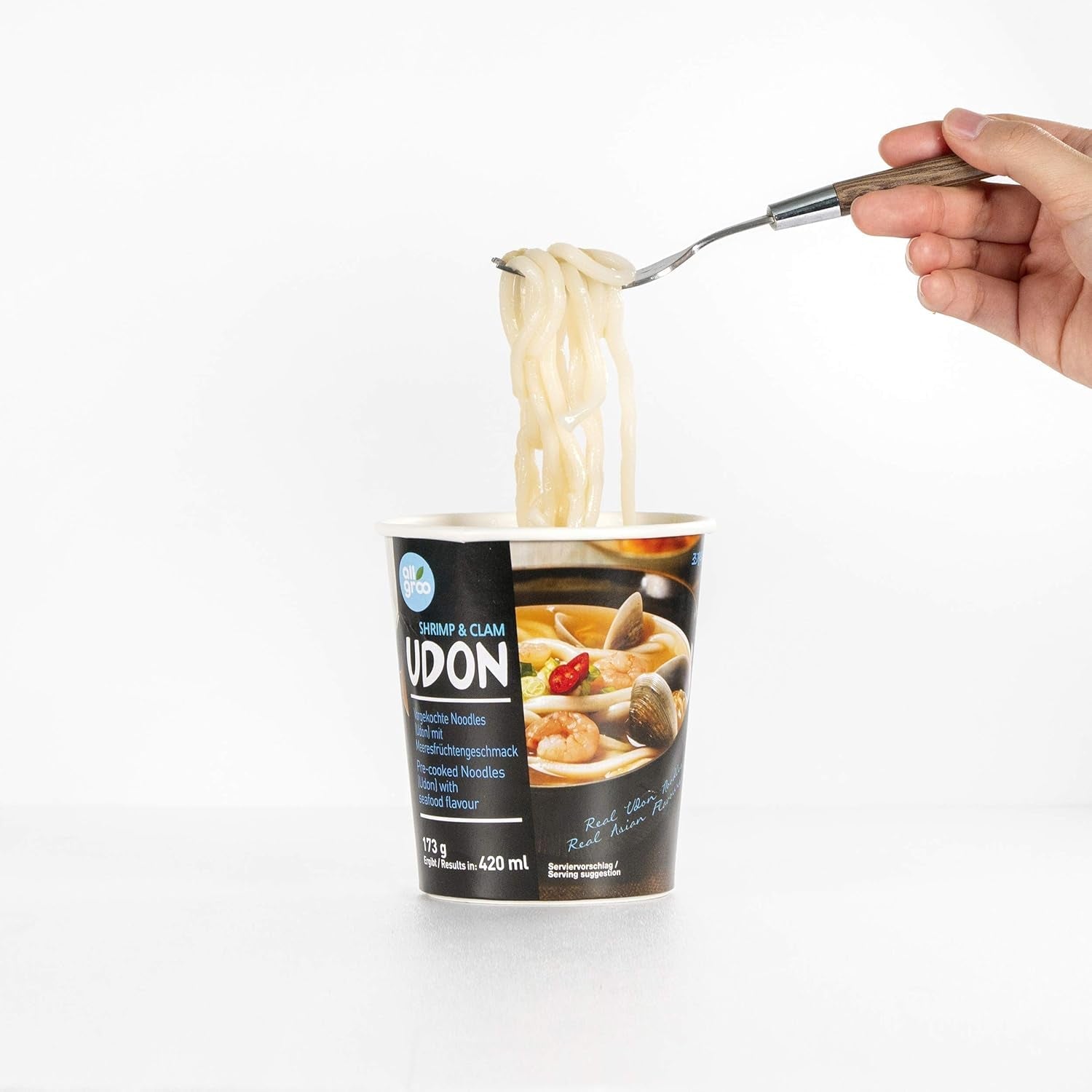 Allgroo Udon Cup instantní nudle – chutná a pikantní polévka Udon z mořských plodů – rychlá příprava (1 x 173 g)