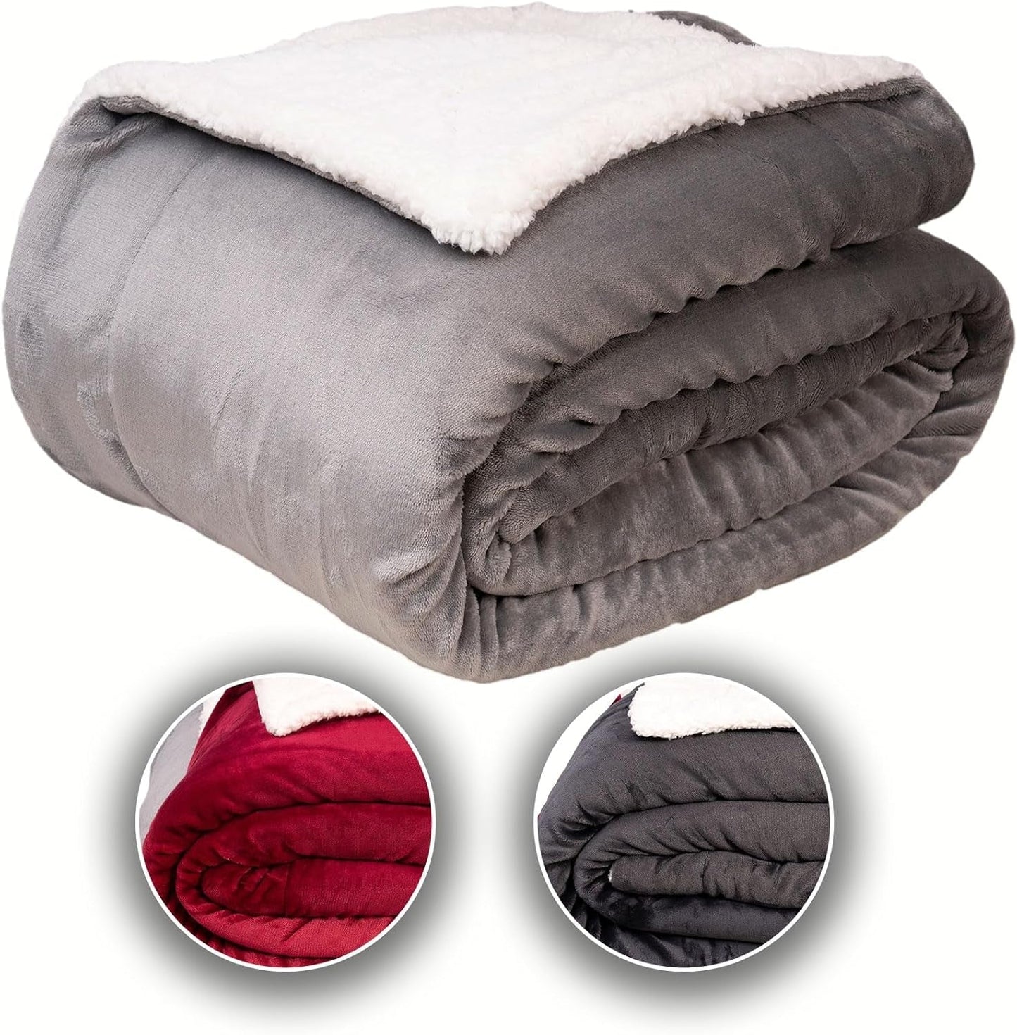 Komfortec pohodlná deka 150X200 Cm, Öko-Tex certifikovaná chlupatá deka, hřejivá sherpa deka na pohovku, silná deka na pohovku, vínová Postele a deky Besuche den Komfortec-Store Grey 240 X 220 Cm