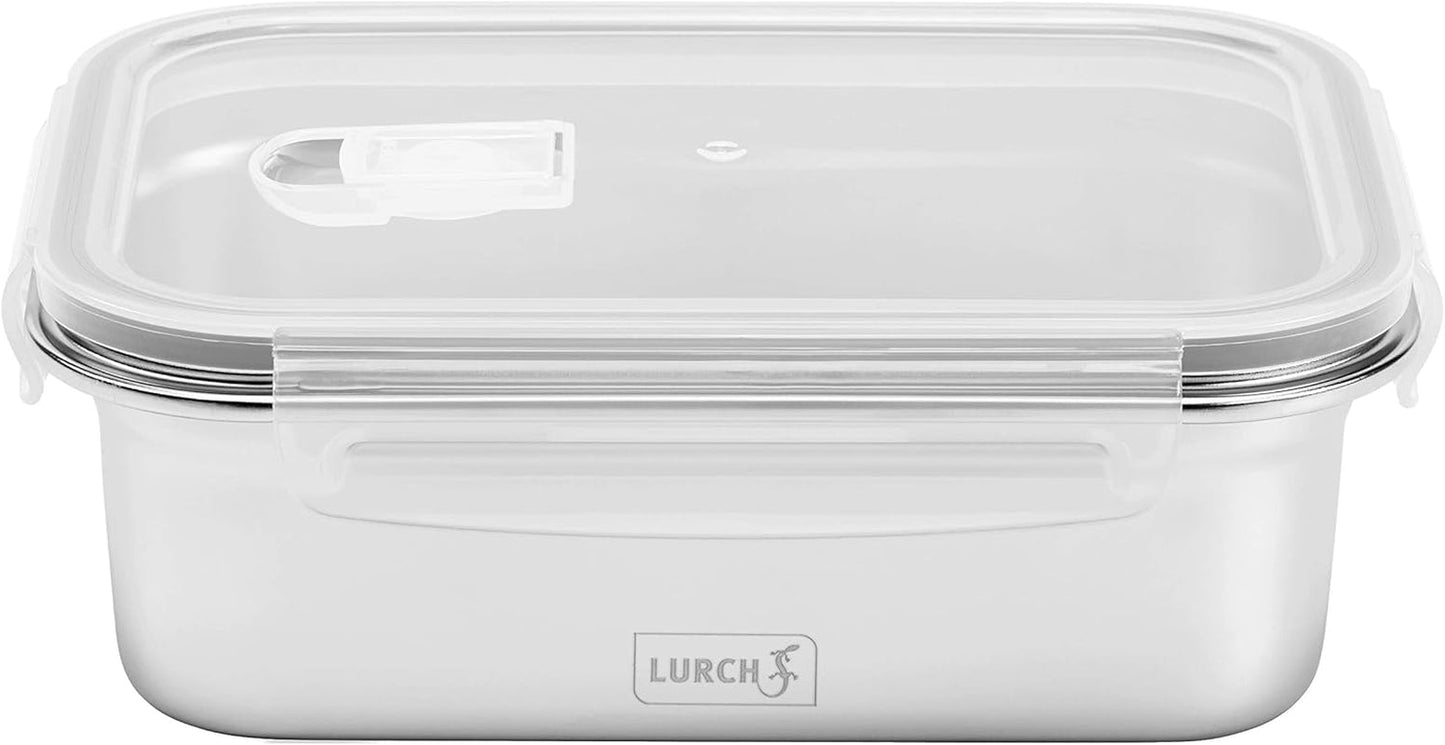Lurch 240895 Box na oběd Vysoce kvalitní bezpečnostní/úložný box z nerezové oceli s plastovým víkem bez BPA 2000 ml Průhledné boxy na skladování potravin Naty Shop 1200 ml