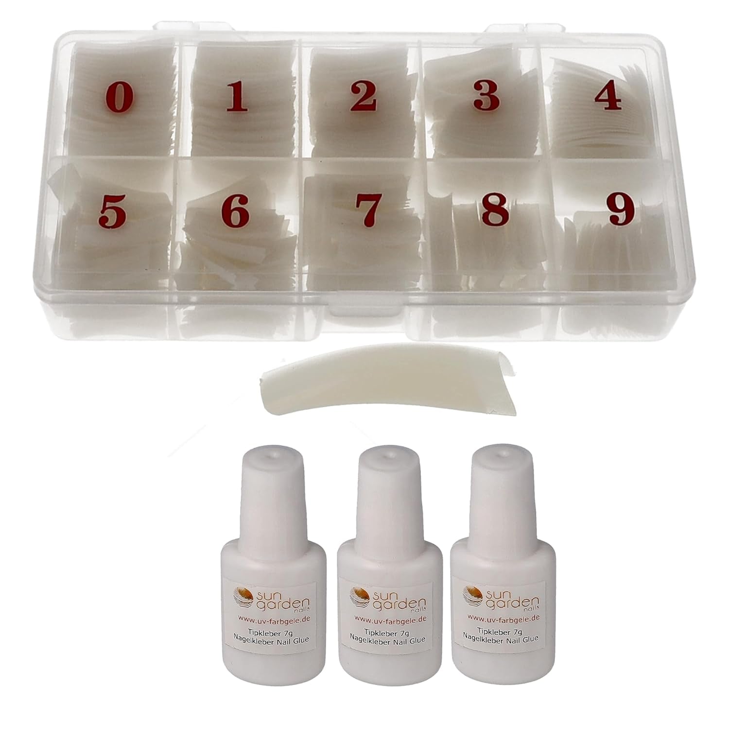 Sun Garden Nails Tipbox 500 tipů vč. 3 tipy Lepidlo Tipy Tipy na nehty Lepidlo - Modeláž nehtů