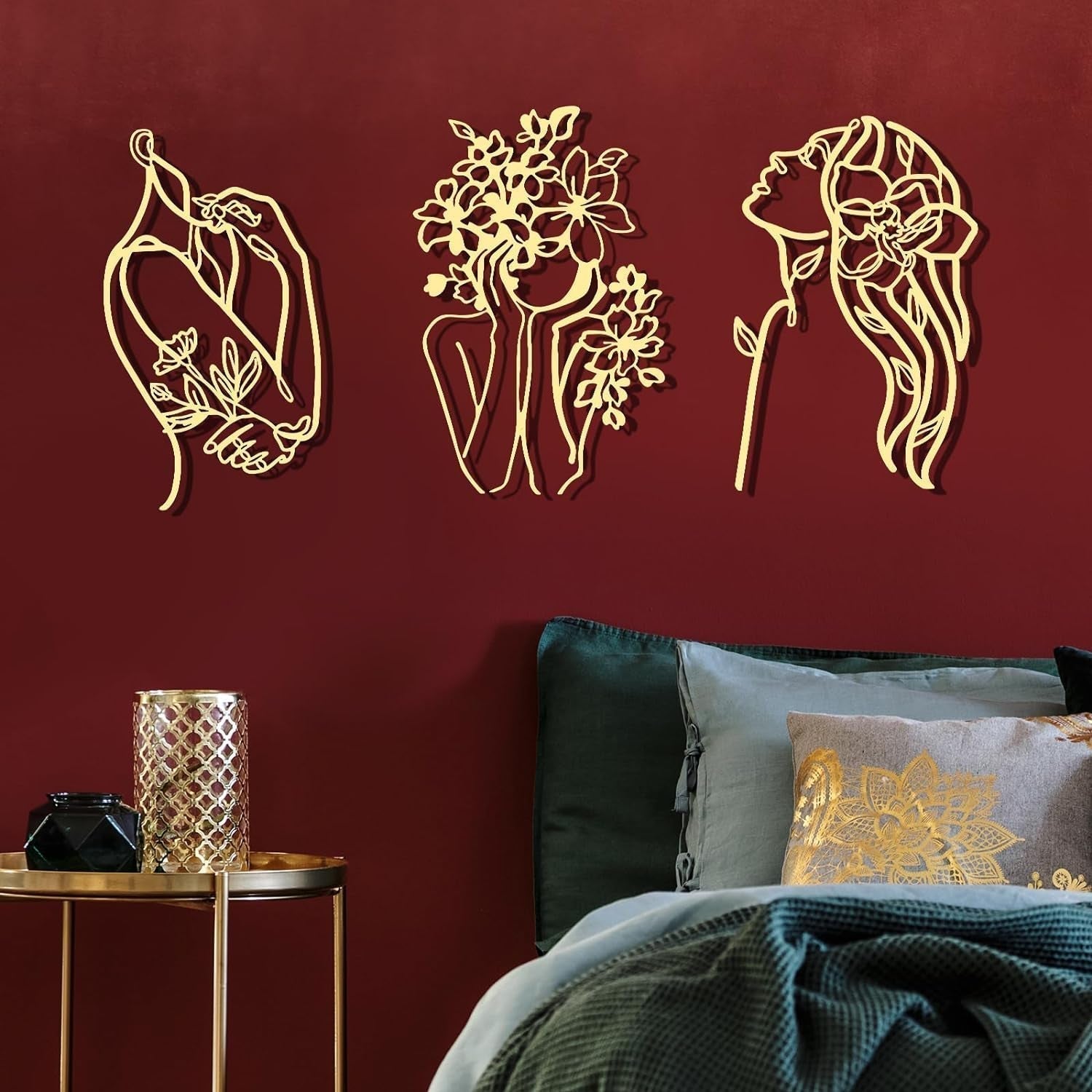 3 kusy kovu Minimalistická ženská nástěnná stěna ve stylu Art Deco Moderní kov Abstraktní žena Nástěnné umění Ženské jednoduché čárové kresby k zavěšení do obývacího pokoje (černá, moderní) Sošky a plastiky Naty Shop Gold Elegant