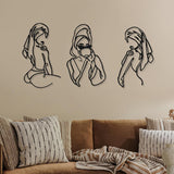 3 kusy Kovová minimalistická žena na zeď ve stylu art deco Moderní kovová abstraktní ženská nástěnná malba Ženské jednoduché čárové kresby k zavěšení do obývacího pokoje (černá, moderní) Sošky a sochy Naty Shop Černá 35L X 25B Cm