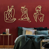3 kusy Kovová minimalistická žena na zeď ve stylu art deco Moderní kovová abstraktní ženská nástěnná malba Ženské jednoduché čárové kresby k zavěšení do obývacího pokoje (černá, moderní) Sošky a sochy Naty Shop Zlatá 35L X 25B Cm