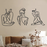 3 kusy Kovová minimalistická žena na zeď ve stylu art deco Moderní kovová abstraktní ženská nástěnná malba Ženské jednoduché čárové kresby k zavěšení do obývacího pokoje (černá, moderní) Sošky a sochy Naty Shop Černá Moderní