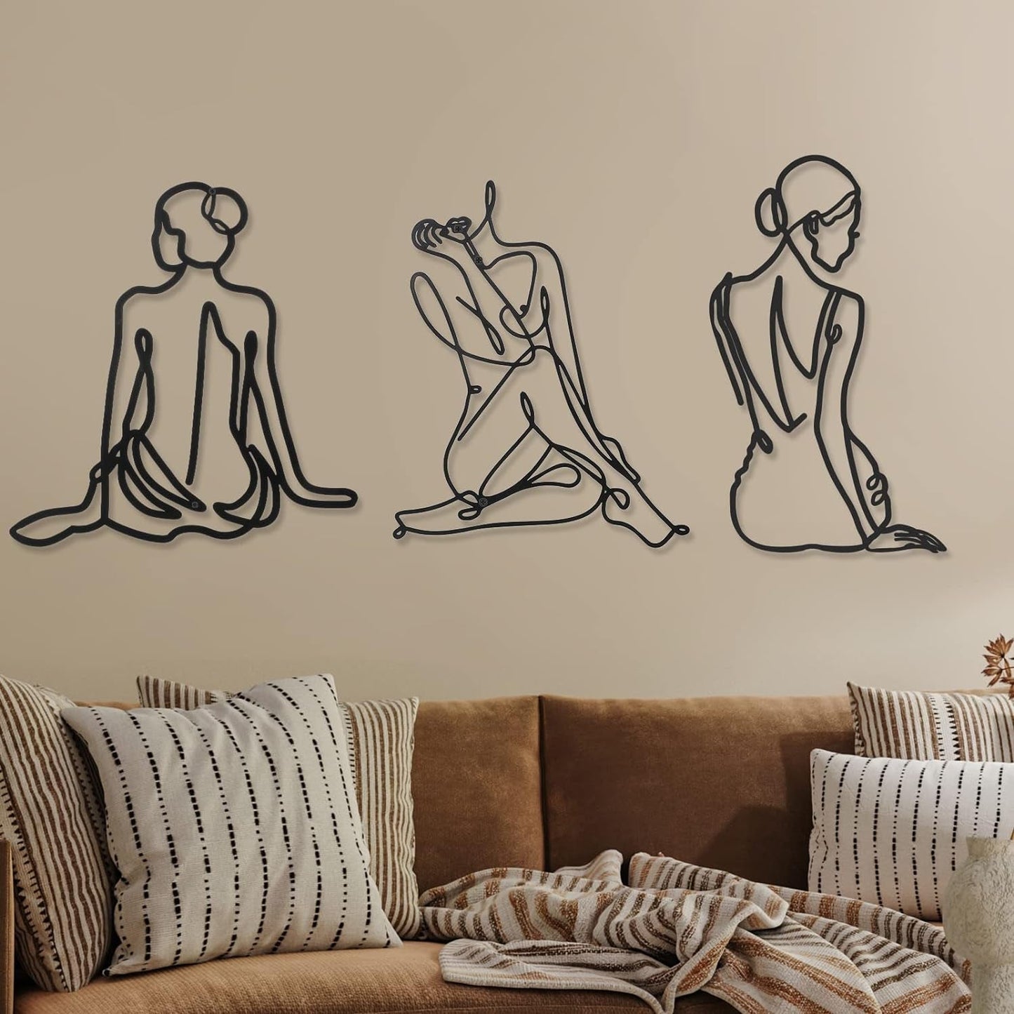 3 kusy kovu Minimalistická ženská nástěnná stěna ve stylu Art Deco Moderní kov Abstraktní žena Nástěnné umění Ženské jednoduché čárové kresby k zavěšení do obývacího pokoje (černá, moderní) Sošky a plastiky Naty Shop Černá Vintage