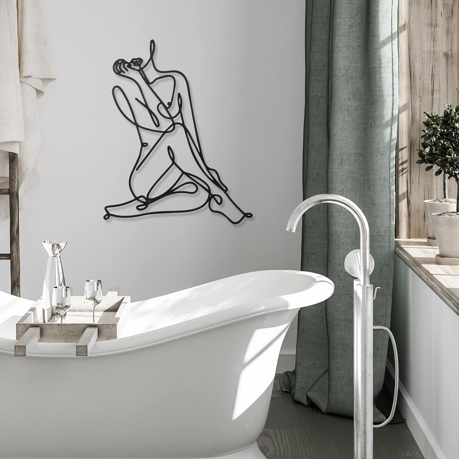 3 kusy Kovová minimalistická ženská stěna ve stylu art deco Moderní kovová abstraktní ženská nástěnná malba Ženské jednoduché čárové kresby k zavěšení do obývacího pokoje (černé, moderní) Sošky a sochy Naty Shop