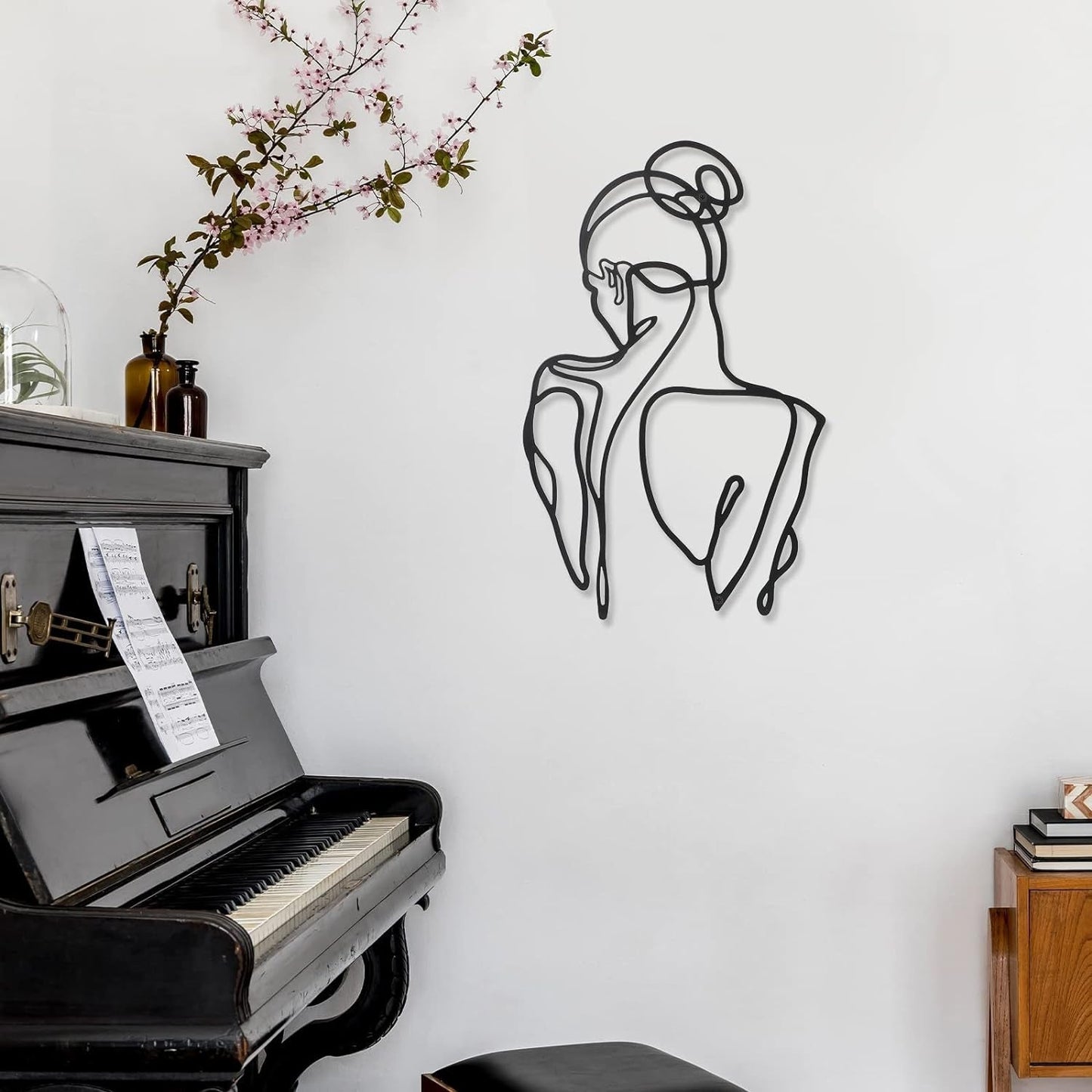 3 kusy Kovová minimalistická ženská stěna ve stylu art deco Moderní kovová abstraktní ženská nástěnná malba Ženské jednoduché čárové kresby k zavěšení do obývacího pokoje (černé, moderní) Sošky a sochy Naty Shop