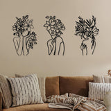 3 kusy kovu Minimalistická ženská nástěnná stěna ve stylu Art Deco Moderní kov Abstraktní žena Nástěnné umění Ženské jednoduché čárové kresby k zavěšení do obývacího pokoje (černá, moderní) Sošky a plastiky Naty Shop Živá černá