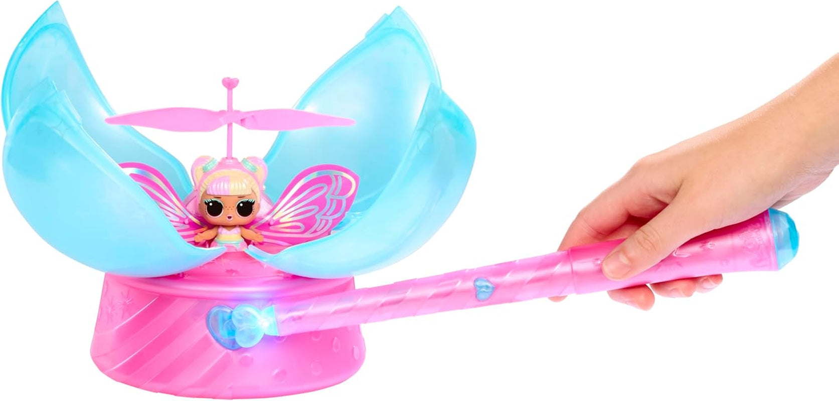LOL Překvapení! Magic Flyers Fairies Tots – Flower Child – Obsahuje 1 panenku a 1 kouzelnou hůlku v balení ve tvaru květiny, 2 ke sbírání, Rose
