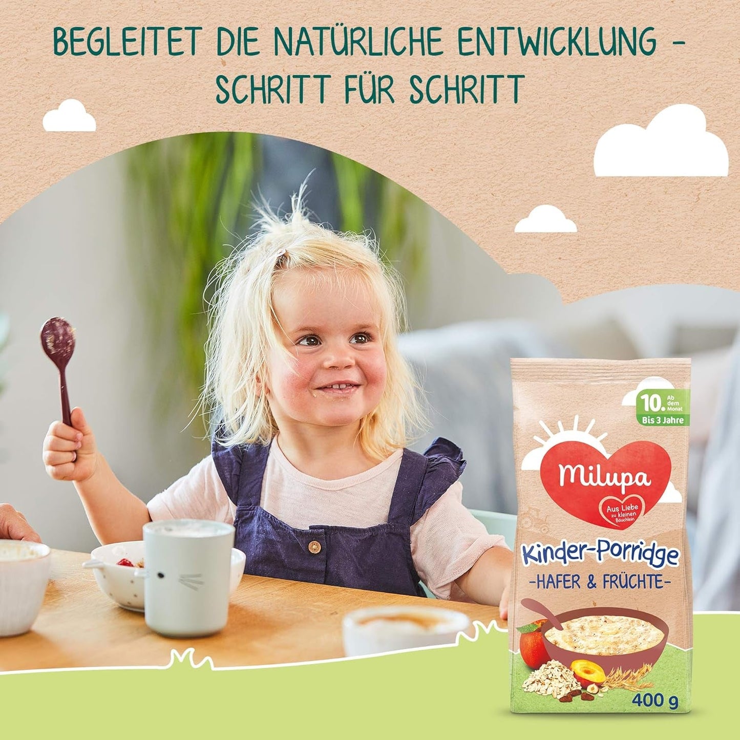 Milupa Dětská kaše - Ovesná a ovocná kaše 10 měsíců až 3 roky Dětská výživa 1 x 400 g (balení 2 ks)