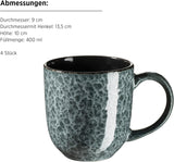 Série MÄSER 934110 Filippa, Keramická sada nádobí pro 4 osoby, Moderní kombinovaná sada nádobí se 16 kusy; Talíře, misky a šálky s reaktivní glazurou v zelené a černé, Kamenina, Zelená