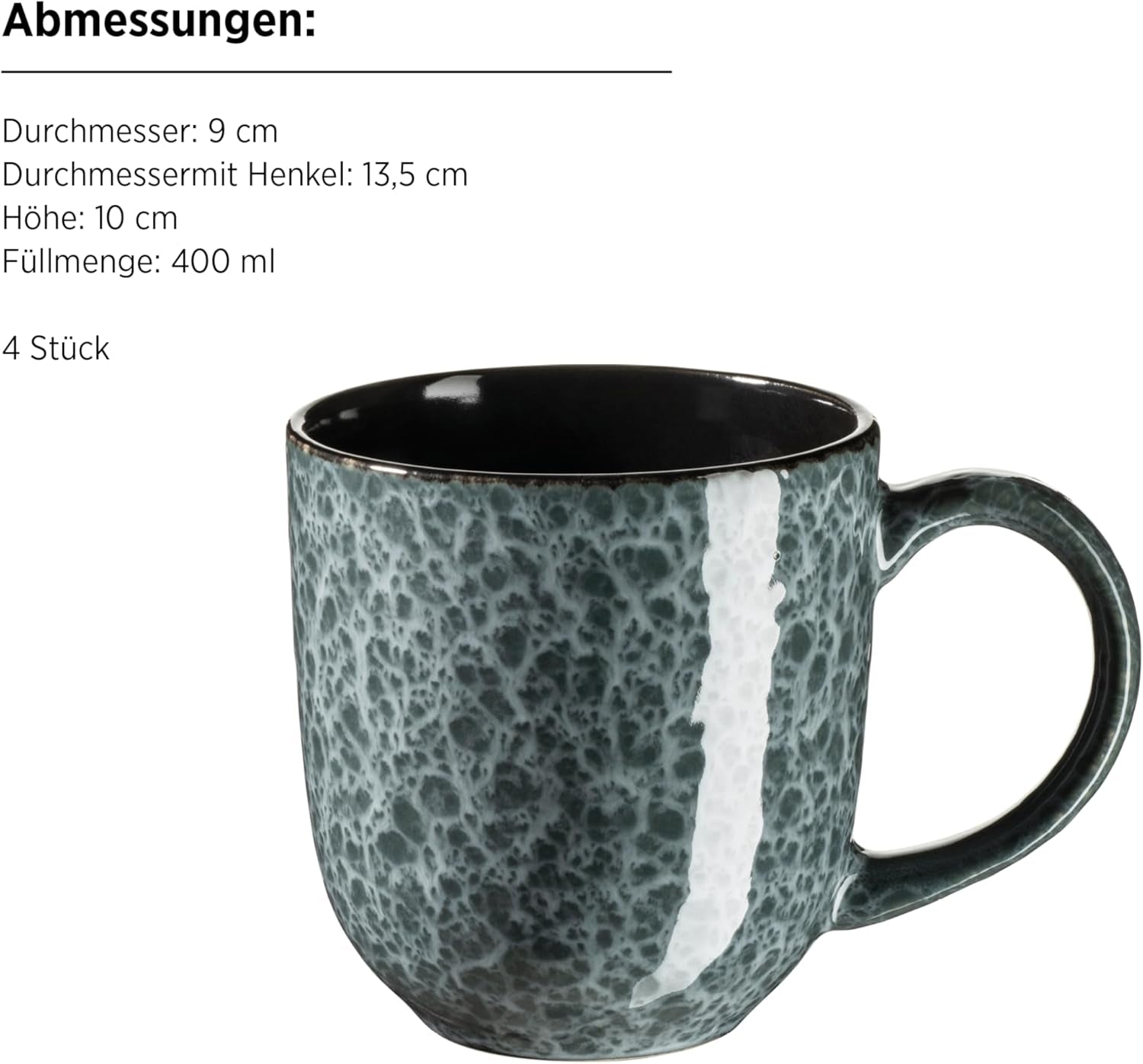 Série MÄSER 934110 Filippa, Keramická sada nádobí pro 4 osoby, Moderní kombinovaná sada nádobí se 16 kusy; Talíře, misky a šálky s reaktivní glazurou v zelené a černé, Kamenina, Zelená
