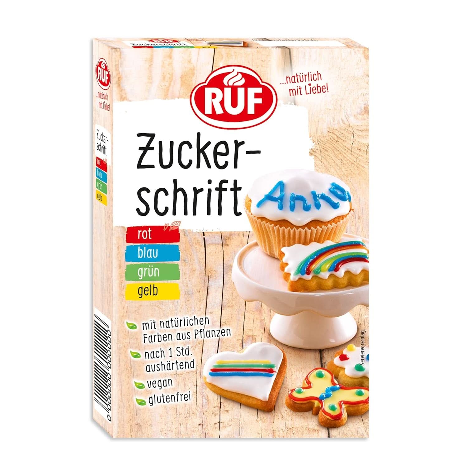 RUF, glazura na psaní na dorty, sušenky, dorty, bezlepková, veganská, 4 x 25 gramů Glazes and Decor Naty Shop