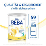 BEBA 2 - Pokračovací mléko po 6 měsících, s 5 HMO komplexem, obsah bílkovin odpovídající věku, bez laktózy, bez palmového tuku, bez rybího tuku, dětská výživa, sušené dětské mléko, balení 3 ks (3 x 800 g)
