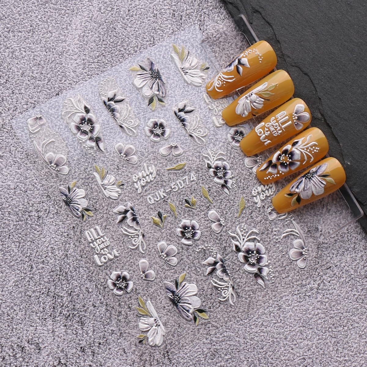 JMEOWIO 6 Blatt 3D Nagelsticker Frühlings Blume Nail Art Sticker Selbtklebend Nagelaufkleber 5D Stereoskopisch Bunte Summer Blumen Dekoration Nageldesign Zubehör