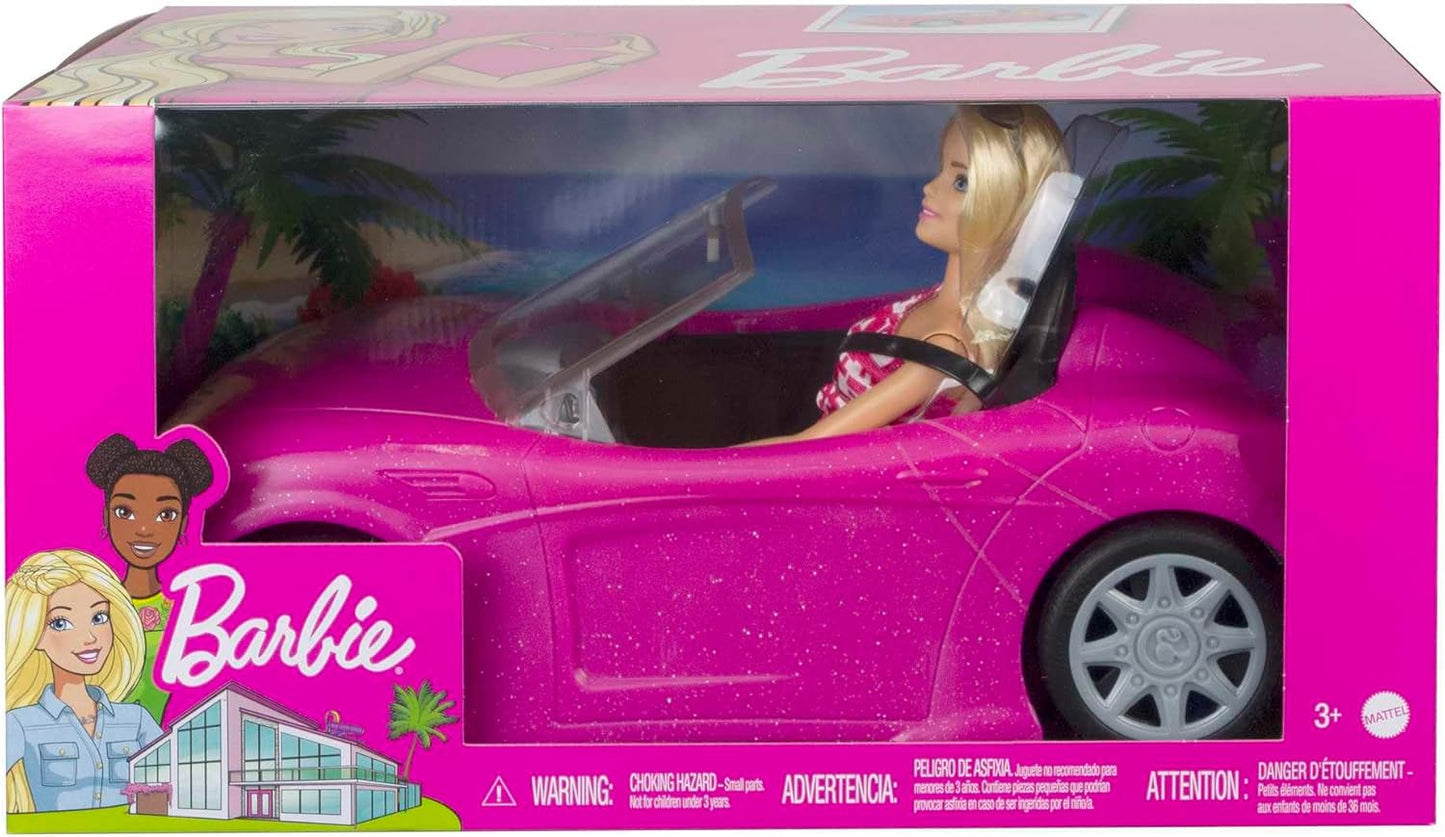 Panenka Barbie a růžový třpytivý kabriolet, realistické logo pneumatiky, 3 roky stará hračka, DJR55 Naty Shop Dolls