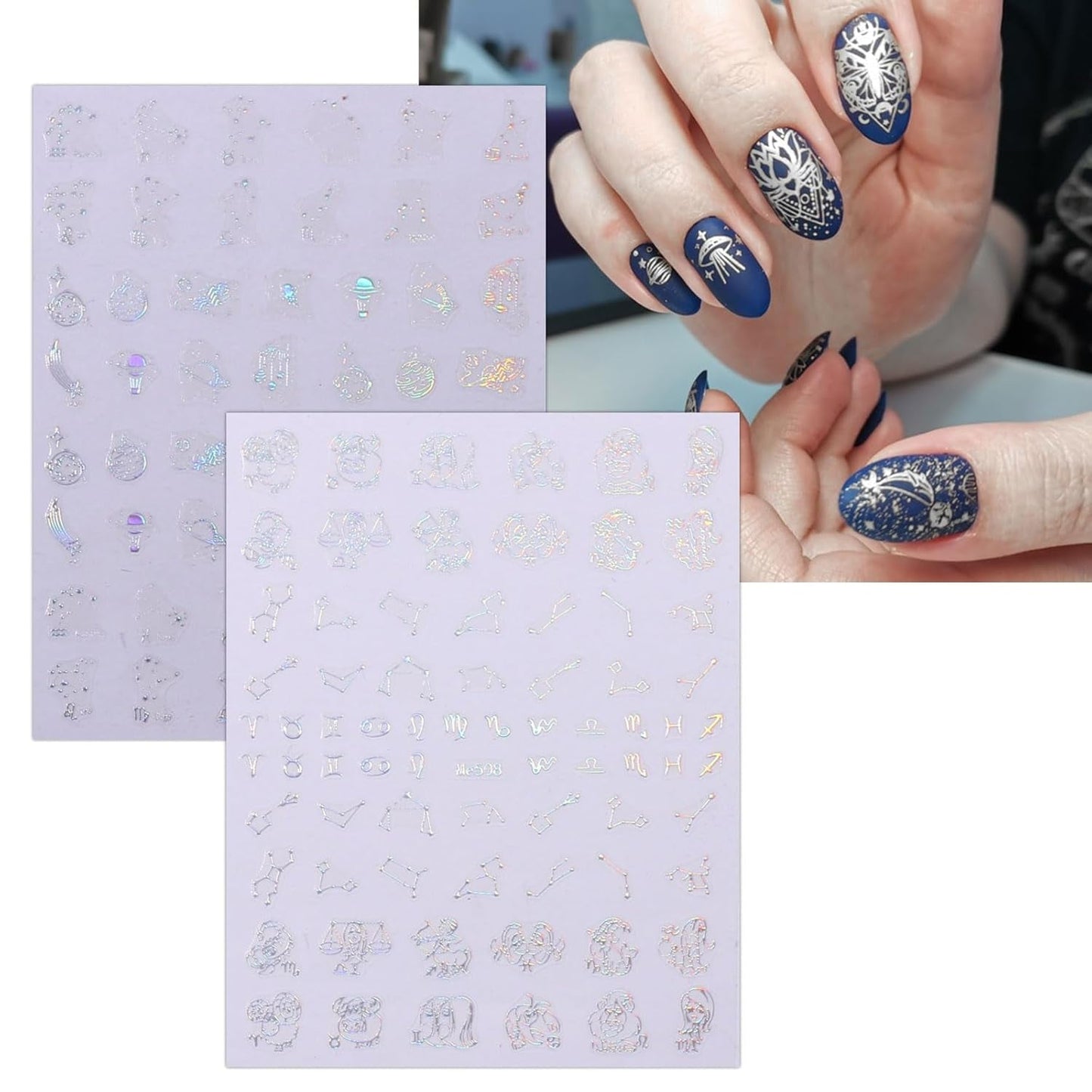 JMEOWIO Nálepka na nehty Mond Stern Schlange 10 Blatt Nálepka na nehty Selbtklebend Nagelaufkleber Aurora Dekoration Nageldesign Zubehör
