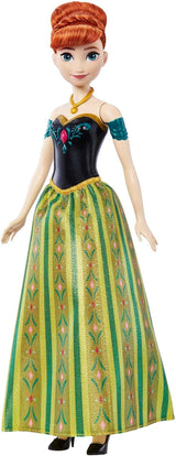 Panenka Mattel Disney Frozen Singing Anna – úryvek písně 30 sekund, klasický zámek, odepínatelná měkká sukně, rozčesatelné vlasy, pro děti od 3 let, německá verze, HMG41