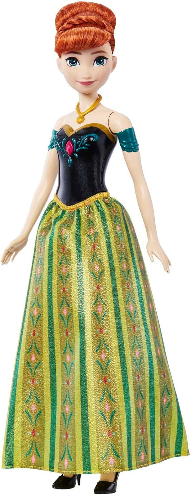 Panenka Mattel Disney Frozen Singing Anna – úryvek písně 30 sekund, klasický zámek, odepínatelná měkká sukně, rozčesatelné vlasy, pro děti od 3 let, německá verze, HMG41