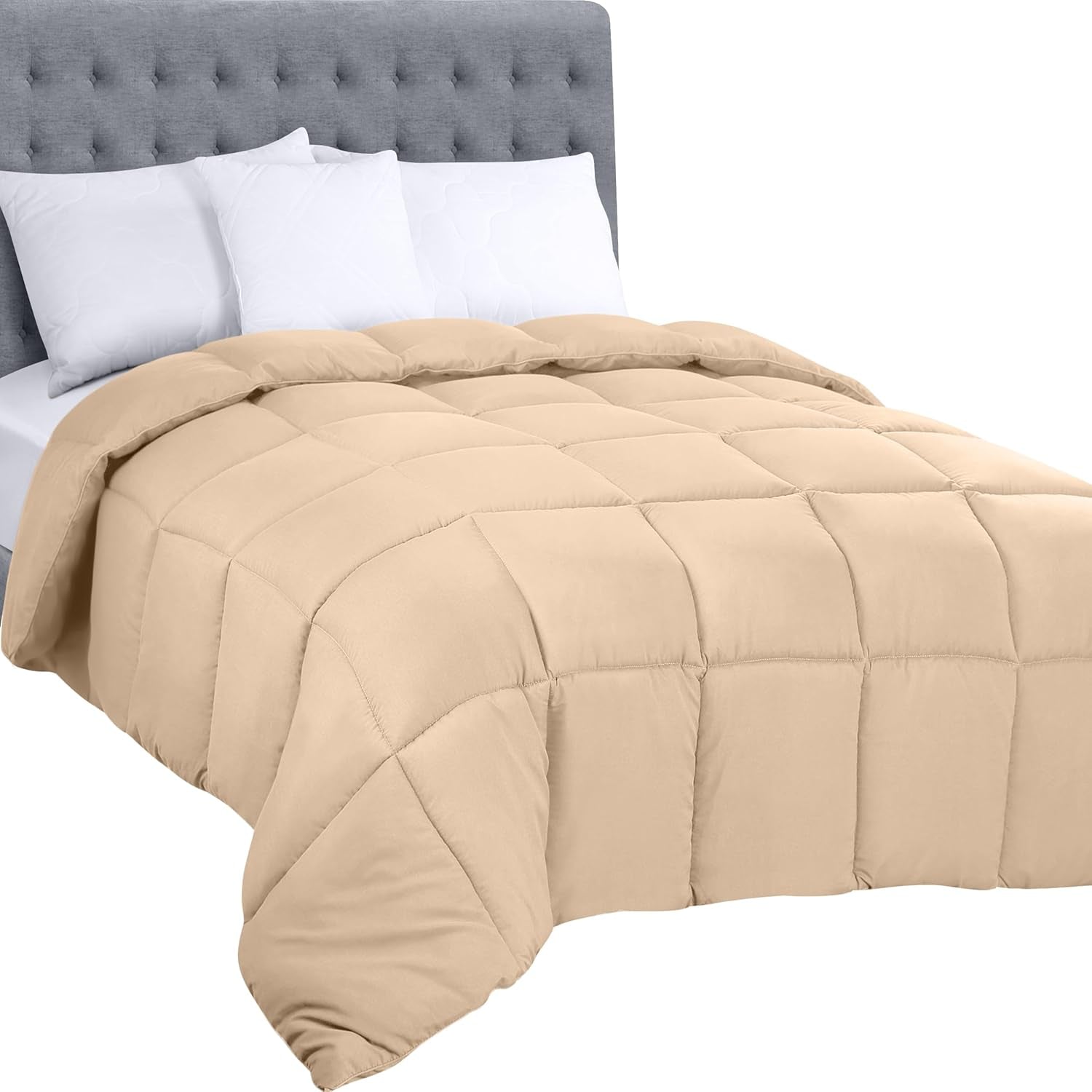 Povlečení Utopia Celoroční přikrývka 250 g/m² plyšová výplň ze silikonového vlákna Dvojlůžko prošité v krabici (Double XL Light Grey) Naty Shop Béžové přikrývky a přikrývky (1 balení)