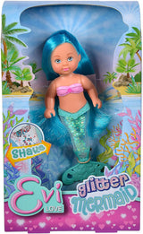 Simba 105733482 - Evi Love Glitter Mermaid, panenka mořské panny s ocasní ploutví, která při zatřesení svítí. Je poskytována pouze JEDNA položka.