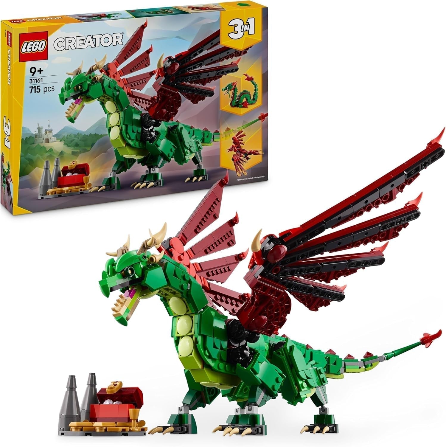LEGO Creator 3V1 Zelený drak - Hračka - Promění se v mořského hada nebo Fénixe - Stavebnice zvířátek pro děti - Dárek pro chlapce a dívky od 9 let 31161 Stavebnice Besuche den LEGO-Store Výchozí název