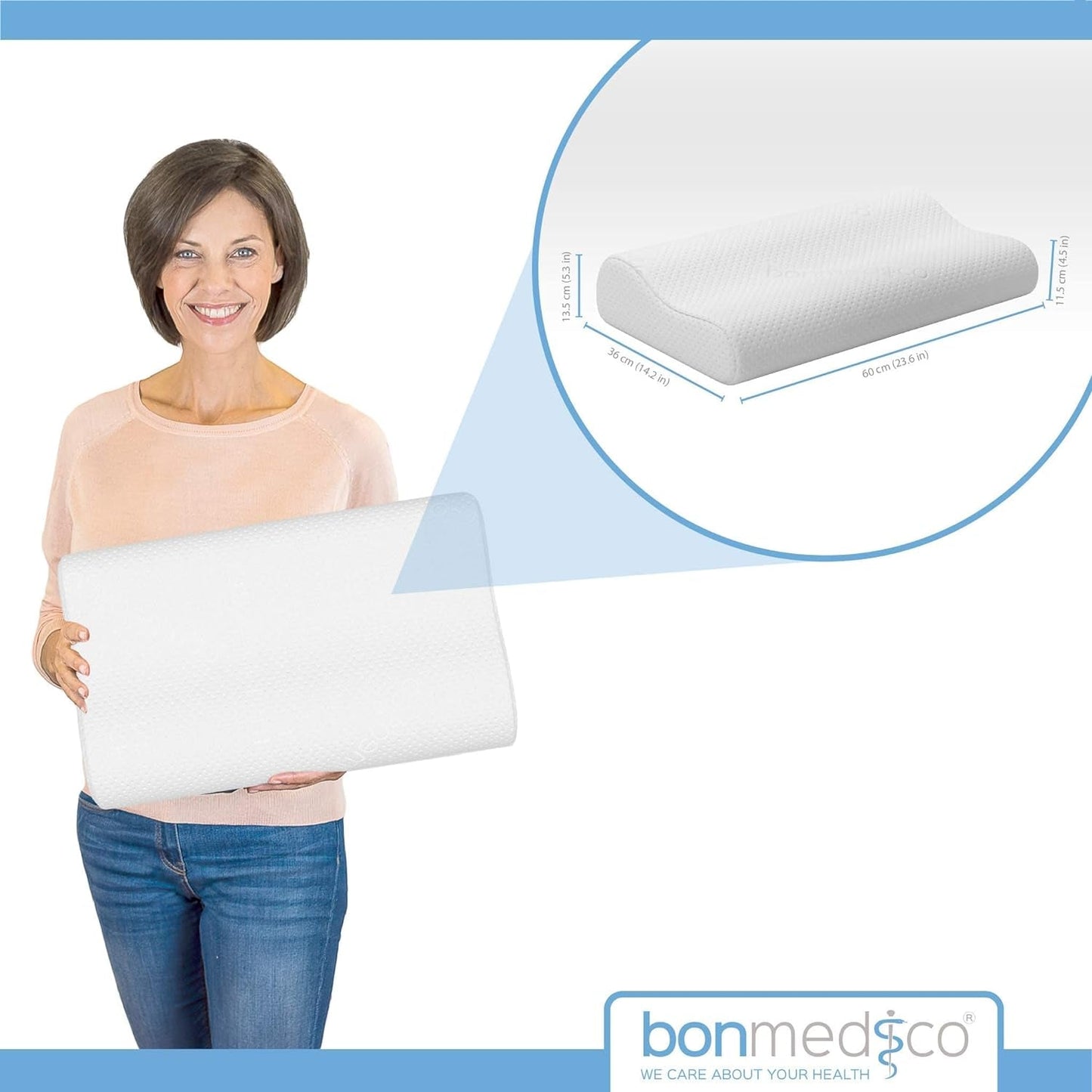 Velký ergonomický polštář Bonmedico - Ortopedický polštář na podporu krku - Polštář na krk pro spáče na boku, na záda - Polštář z paměťové pěny - Polštář na spaní pro dospělé - Wellness dárky Krční ortopedické polštáře Naty Shop