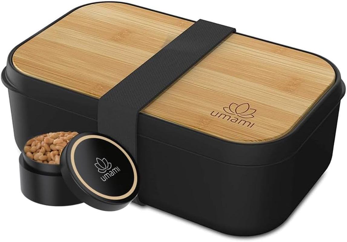 Umami Lunch Box pro dospělé, Netěsný stohovatelný Bento Box se 4 příbory a přihrádkami, Box na oběd pro dospělé, To-Go Zásobník na salát, Piknik / Kancelář Lunch Box, Charcoal Grey, 1500 ml