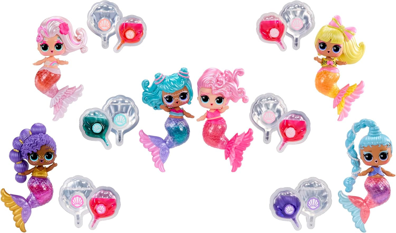 LOL Překvapení! Mermaids Makeover Magic Tots - Skutečný lesk na rty pro vás a vaši panenku, abyste se mohli sami vyrobit, namíchat a vytvořit make-up, Zábavná vodní hra, 6 panenek ke sbírání - Věk 4+