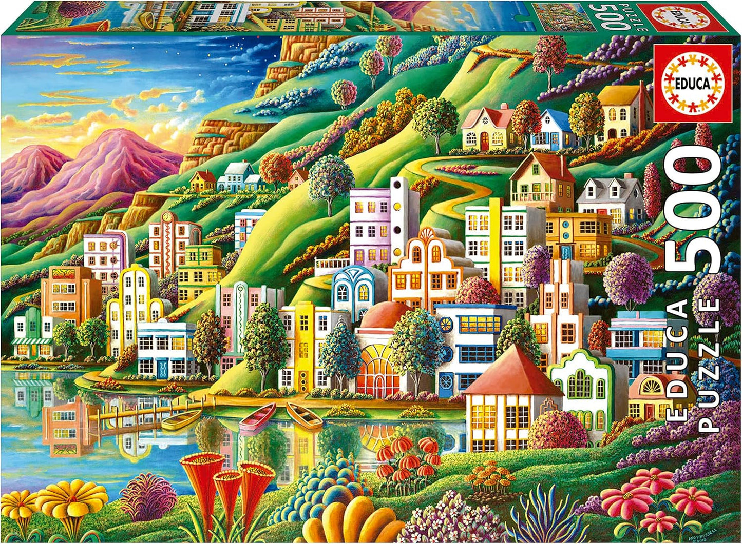Educa - Puzzle 500 dílků pro dospělé | Barevná vesnice u jezera 500 dílků puzzle pro dospělé a děti od 11 let, puzzle na šířku, ilustrace (19552) Puzzle Naty Shop Výchozí název