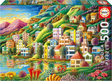 Educa - Puzzle 500 dílků pro dospělé | Barevná vesnice u jezera 500 dílků puzzle pro dospělé a děti od 11 let, puzzle na šířku, ilustrace (19552) Puzzle Naty Shop Výchozí název
