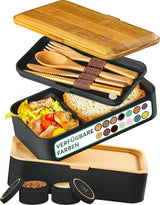 Box na oběd Umami pro dospělé, stohovací Bento Box se 4 příbory a přihrádkami, Box na oběd pro dospělé, Zásobník na salát, Piknikový / Kancelářský box na oběd, Uhlově šedá, 1500 ml Naty Shop Box na uskladnění potravin Black Tan L - 1200 ml