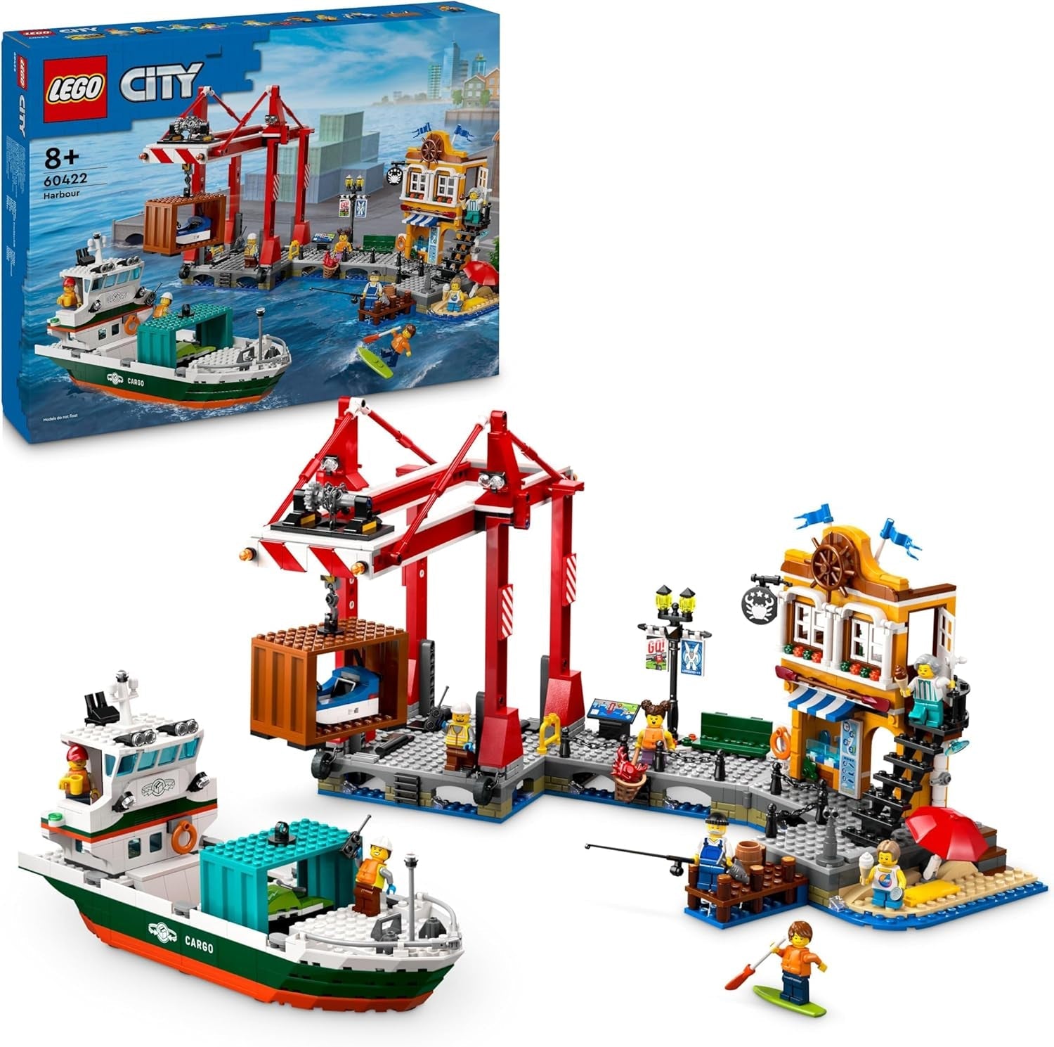 LEGO City přístav s nákladní lodí, stavebnice pro chlapce a dívky od 8 let, tip na dárek pro děti, kontejnerový jeřáb, hračka a 8 minifigurek 60422 Stavebnice Besuche den LEGO-Store Výchozí název